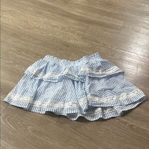 Blue Striped Women's Shorts with Lace Trim
